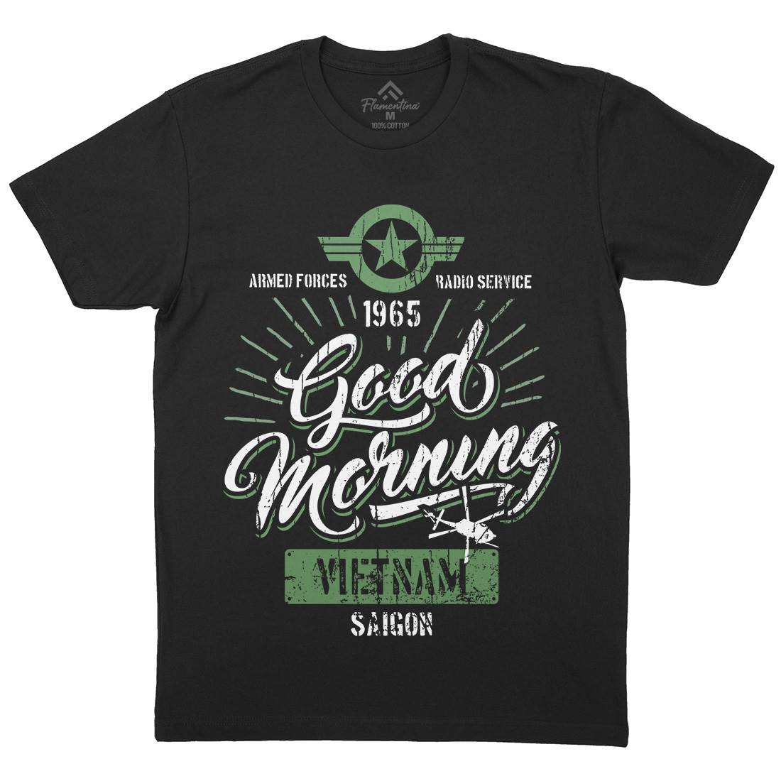 Good Morning Vietnam Mens Organic Crew Neck T-Shirt Army D356