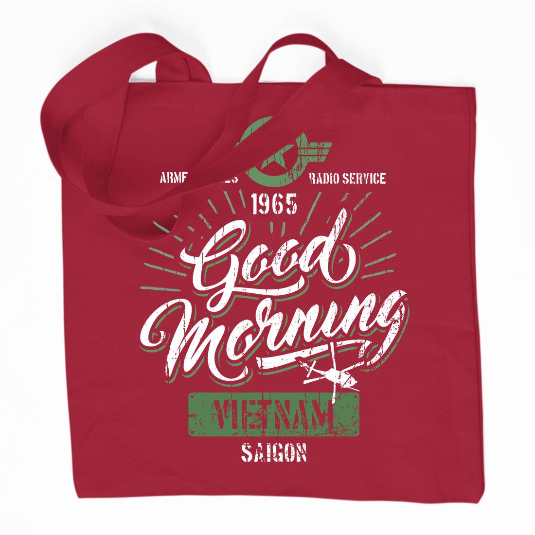 Good Morning Vietnam Organic Premium Cotton Tote Bag Army D356