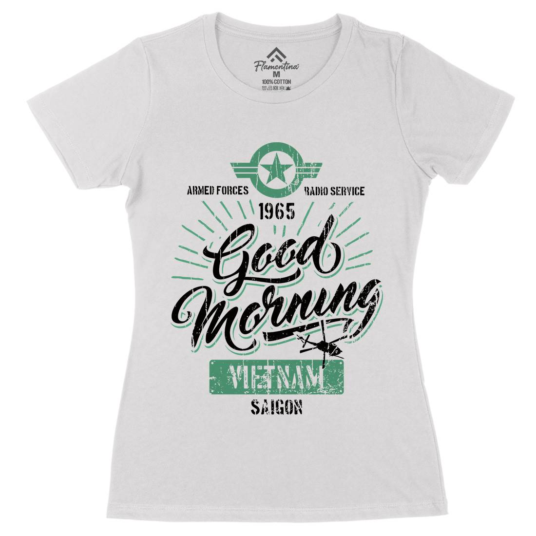 Good Morning Vietnam Womens Organic Crew Neck T-Shirt Army D356