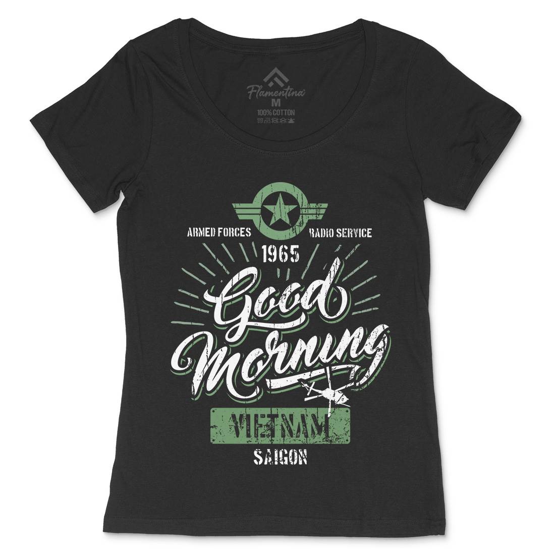 Good Morning Vietnam Womens Scoop Neck T-Shirt Army D356