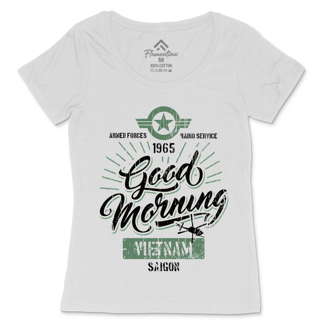 Good Morning Vietnam Womens Scoop Neck T-Shirt Army D356