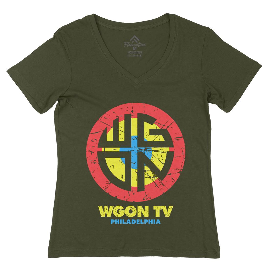 Wgon Tv Womens Organic V-Neck T-Shirt Horror D357