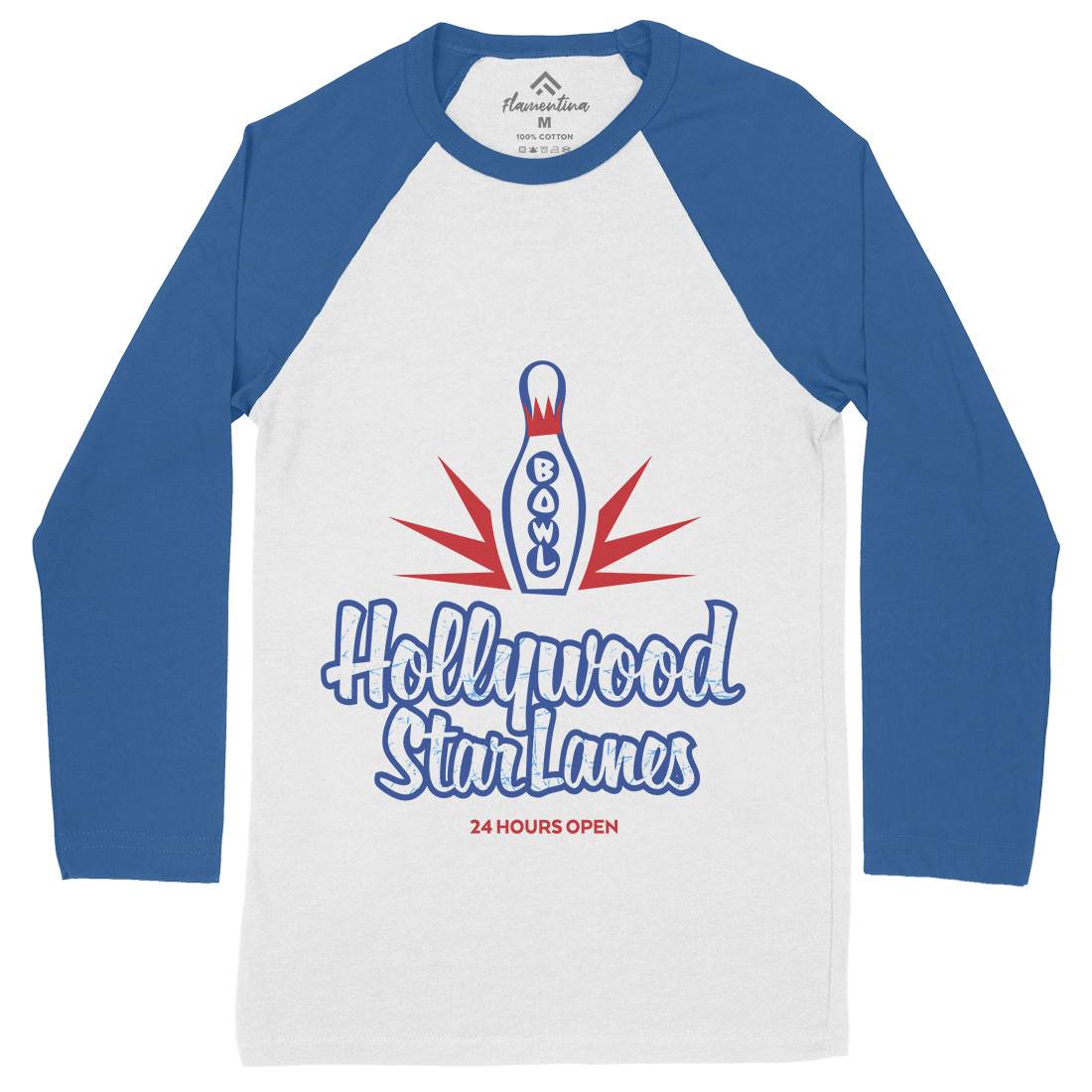 Hollywood Star Lanes Mens Long Sleeve Baseball T-Shirt Sport D359