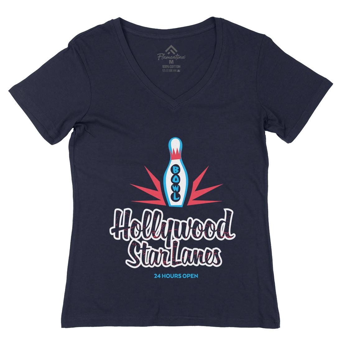 Hollywood Star Lanes Womens Organic V-Neck T-Shirt Sport D359