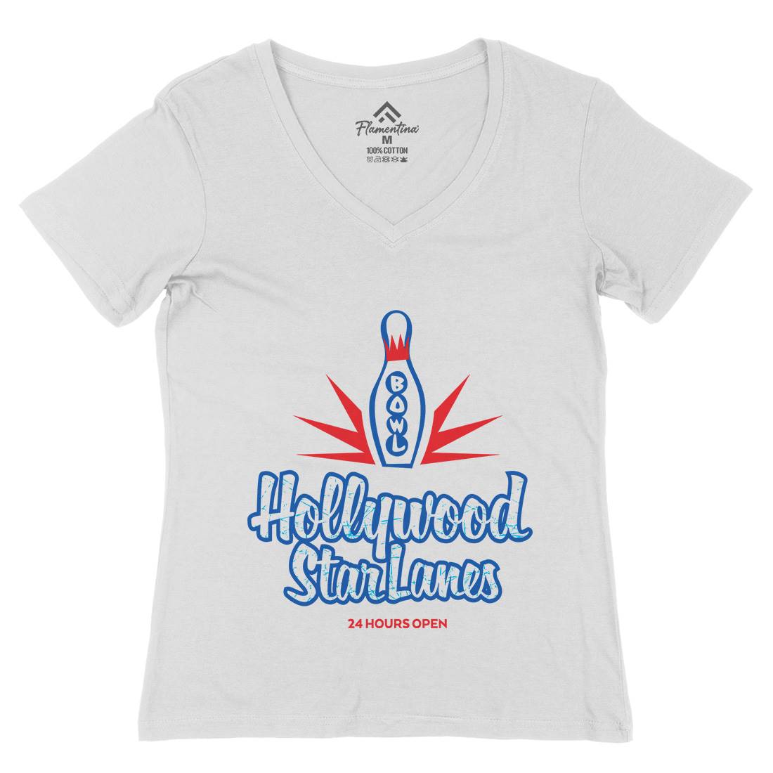 Hollywood Star Lanes Womens Organic V-Neck T-Shirt Sport D359