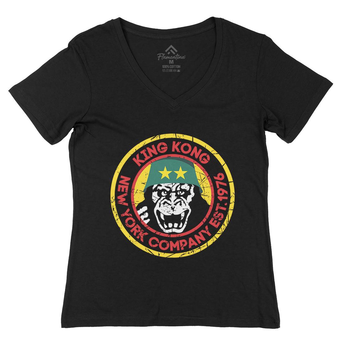 King Kong Company Womens Organic V-Neck T-Shirt Retro D362