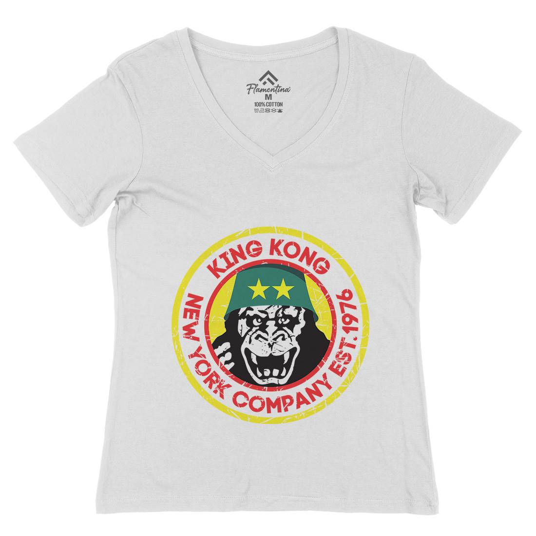 King Kong Company Womens Organic V-Neck T-Shirt Retro D362
