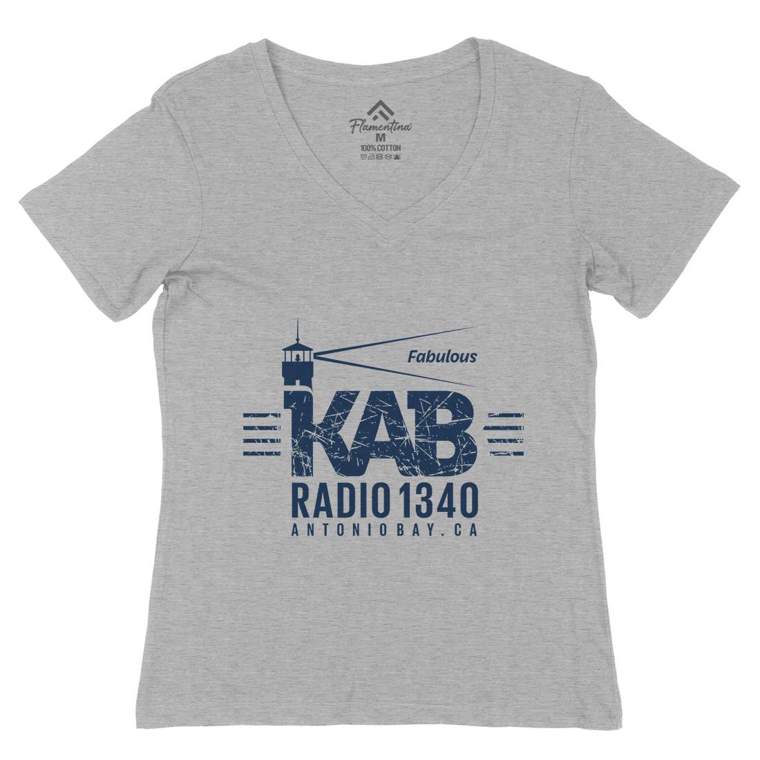 Kab Radio Womens Organic V-Neck T-Shirt Music D376