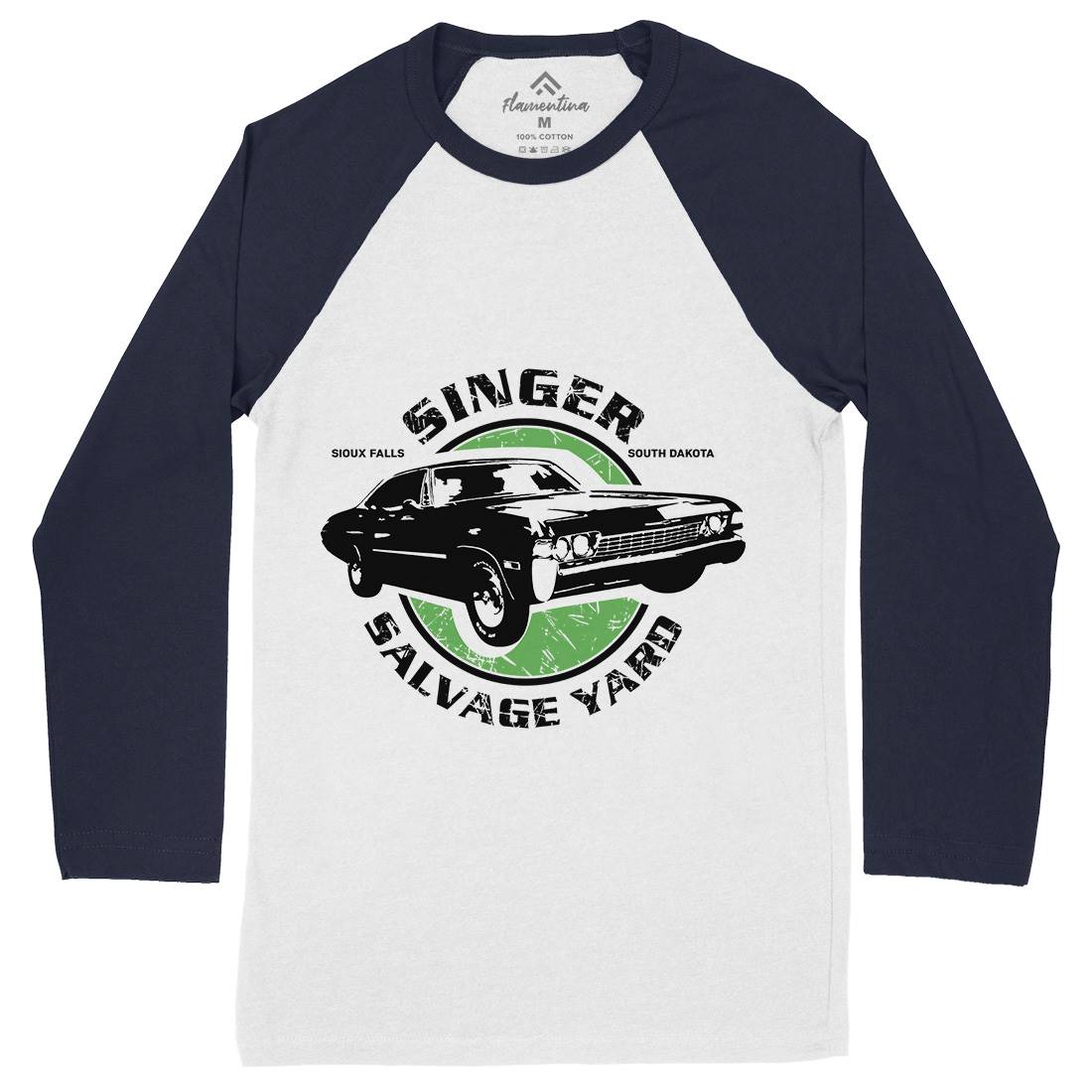 Singer Salvage Yard Mens Long Sleeve Baseball T-Shirt Cars D377