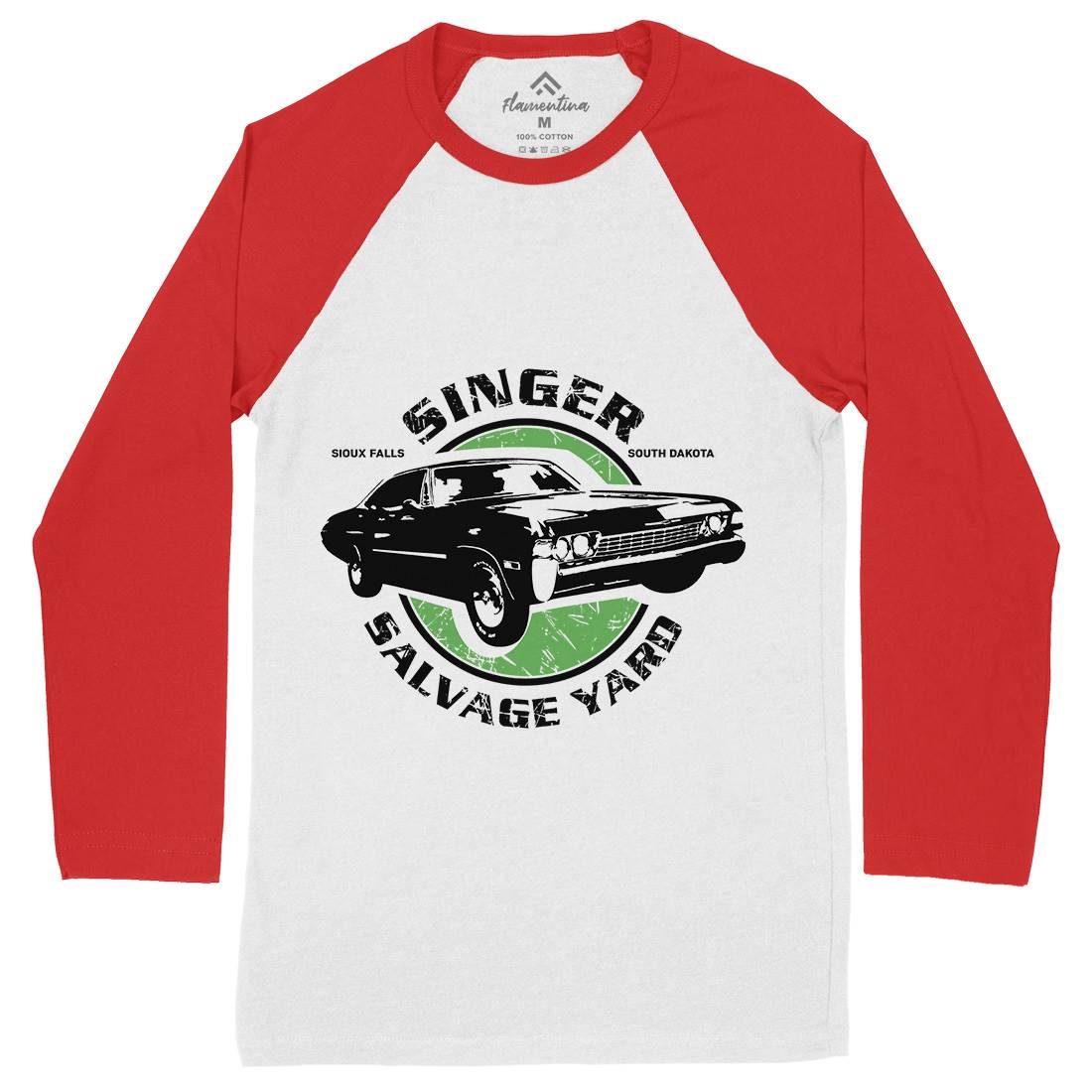 Singer Salvage Yard Mens Long Sleeve Baseball T-Shirt Cars D377