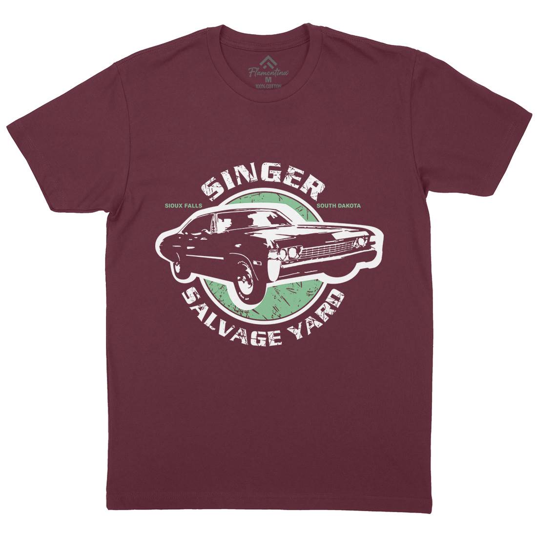 Singer Salvage Yard Mens Organic Crew Neck T-Shirt Cars D377