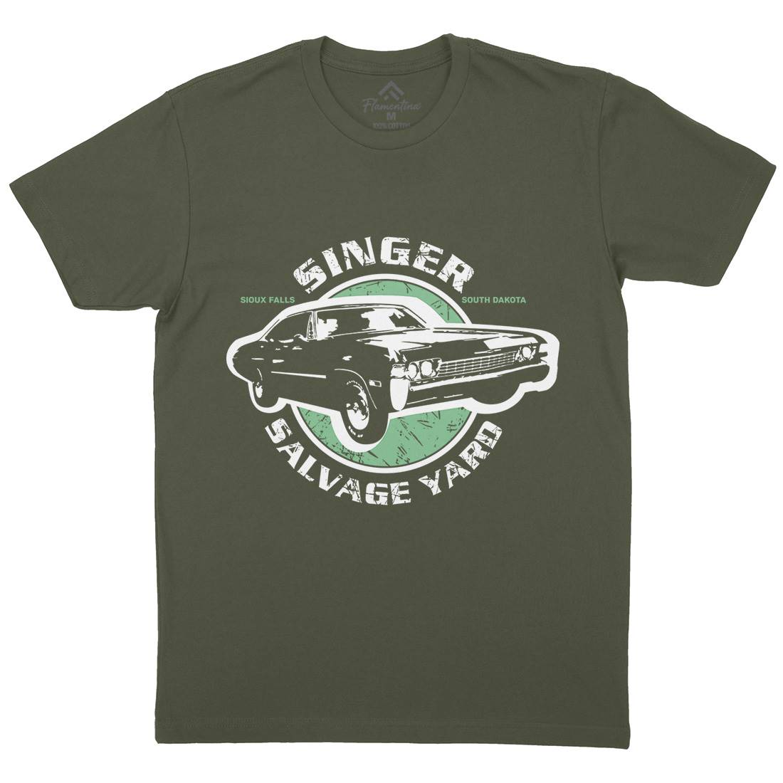 Singer Salvage Yard Mens Organic Crew Neck T-Shirt Cars D377