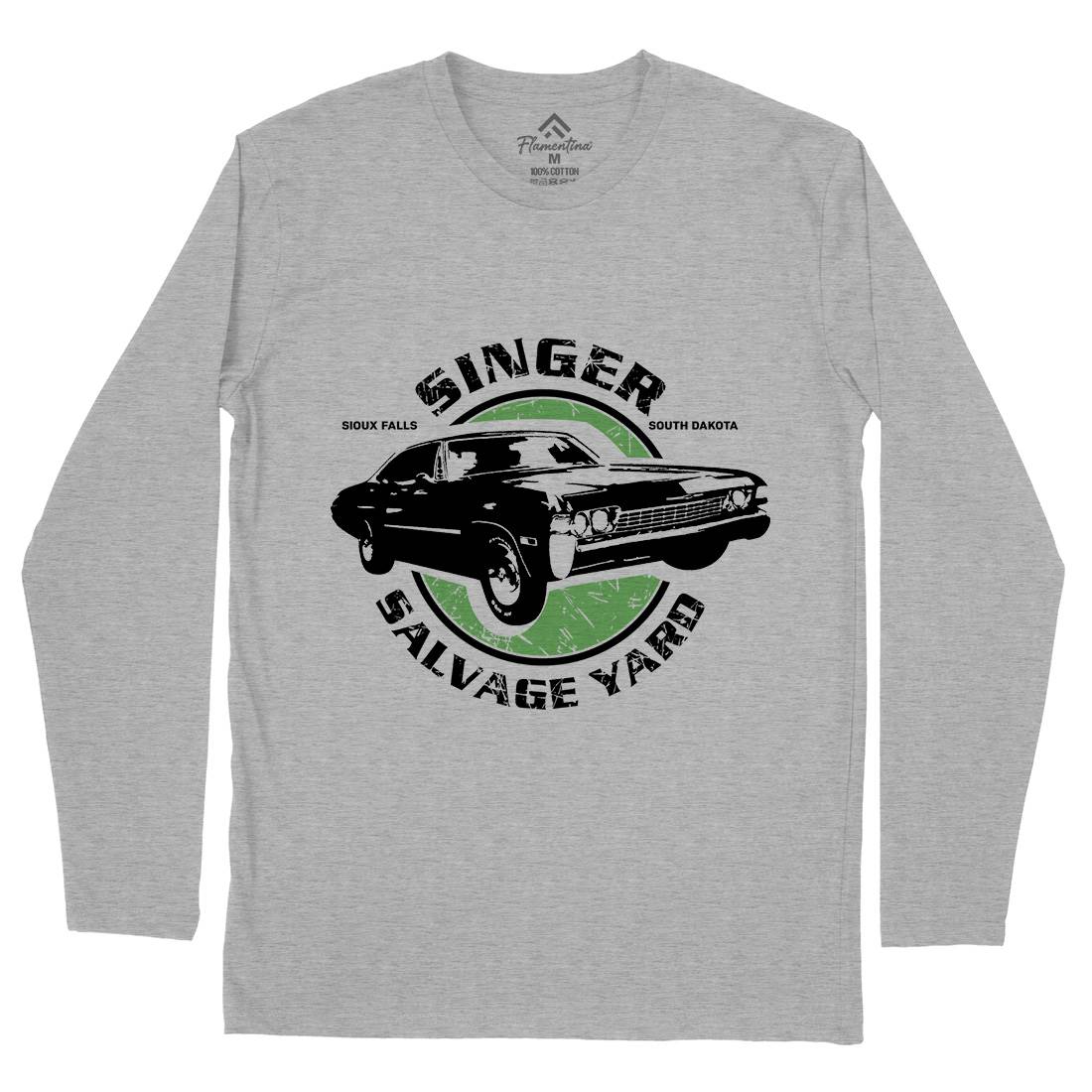 Singer Salvage Yard Mens Long Sleeve T-Shirt Cars D377