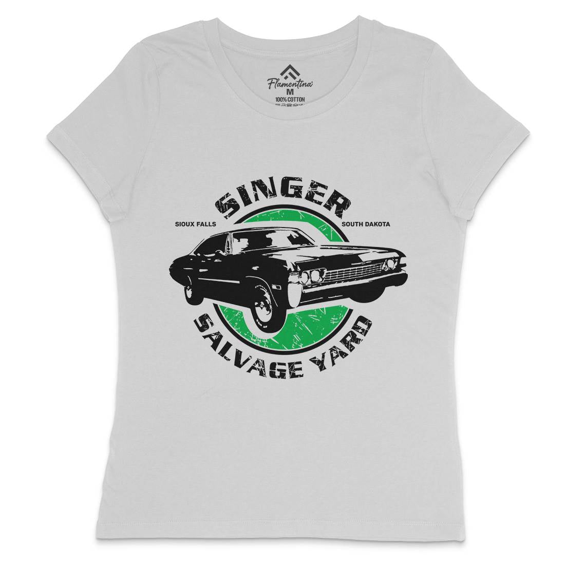 Singer Salvage Yard Womens Crew Neck T-Shirt Cars D377