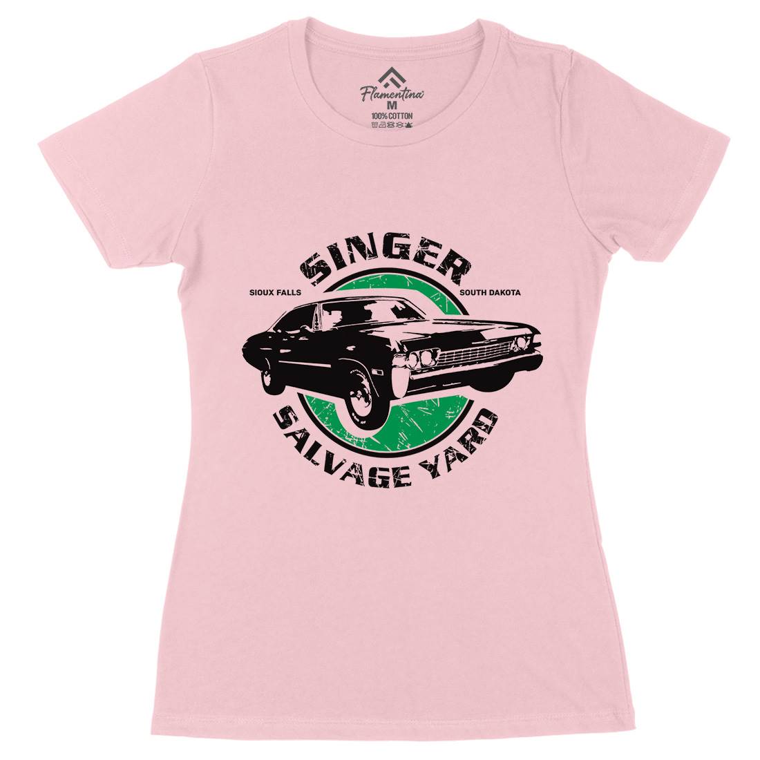 Singer Salvage Yard Womens Organic Crew Neck T-Shirt Cars D377