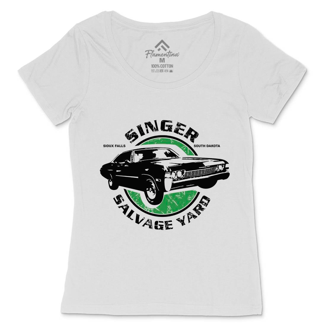 Singer Salvage Yard Womens Scoop Neck T-Shirt Cars D377