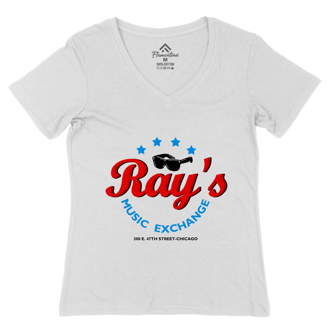 Rays Music Exchange Womens Organic V-Neck T-Shirt Music D380