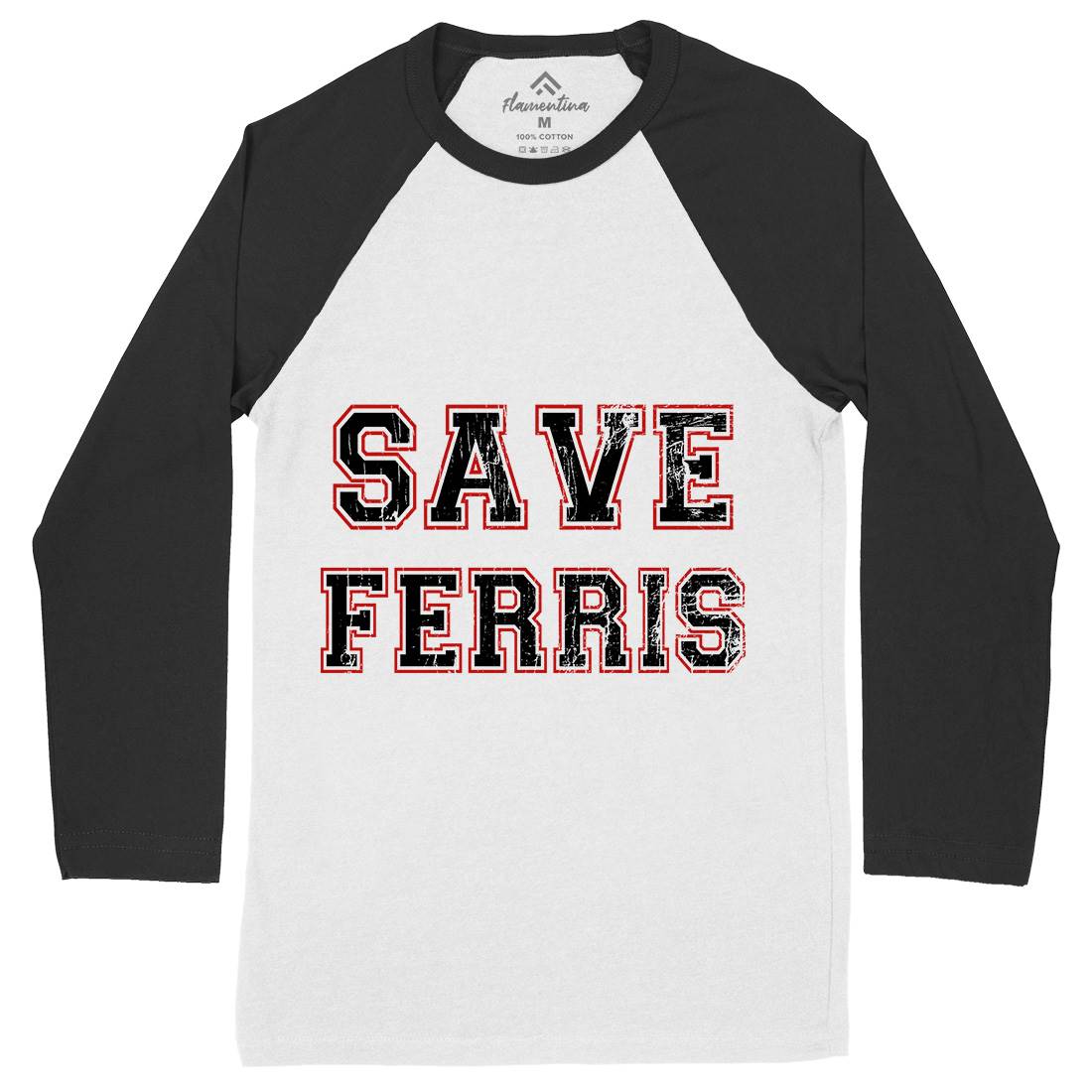 Save Ferris Mens Long Sleeve Baseball T-Shirt Retro D382