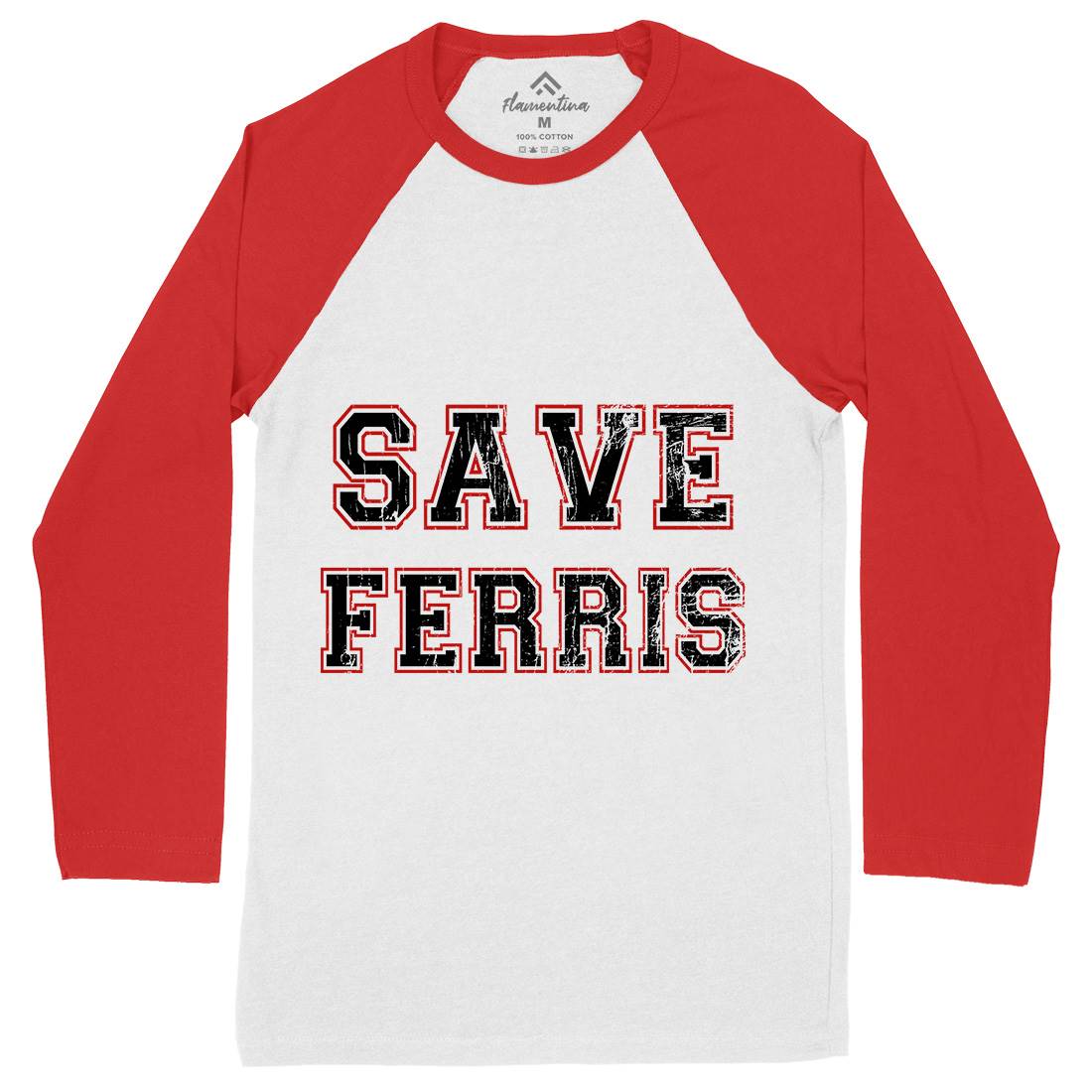 Save Ferris Mens Long Sleeve Baseball T-Shirt Retro D382