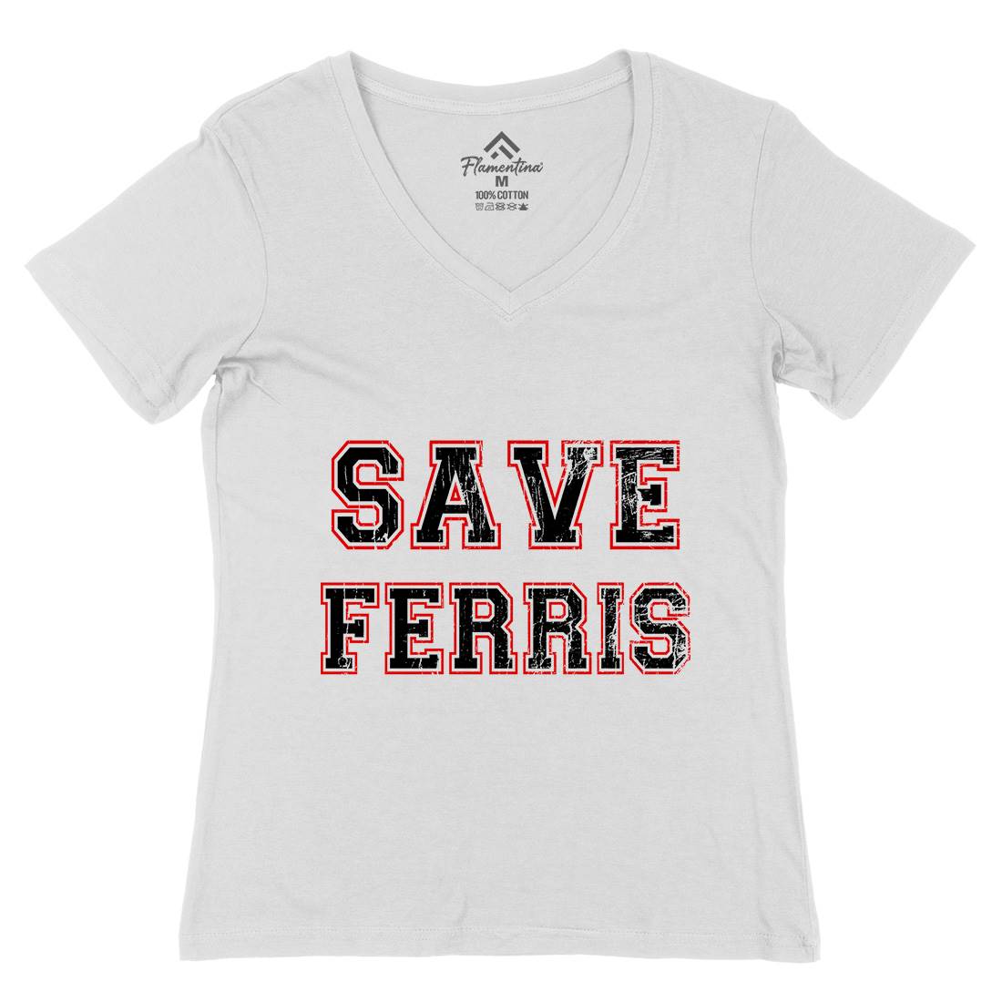 Save Ferris Womens Organic V-Neck T-Shirt Retro D382