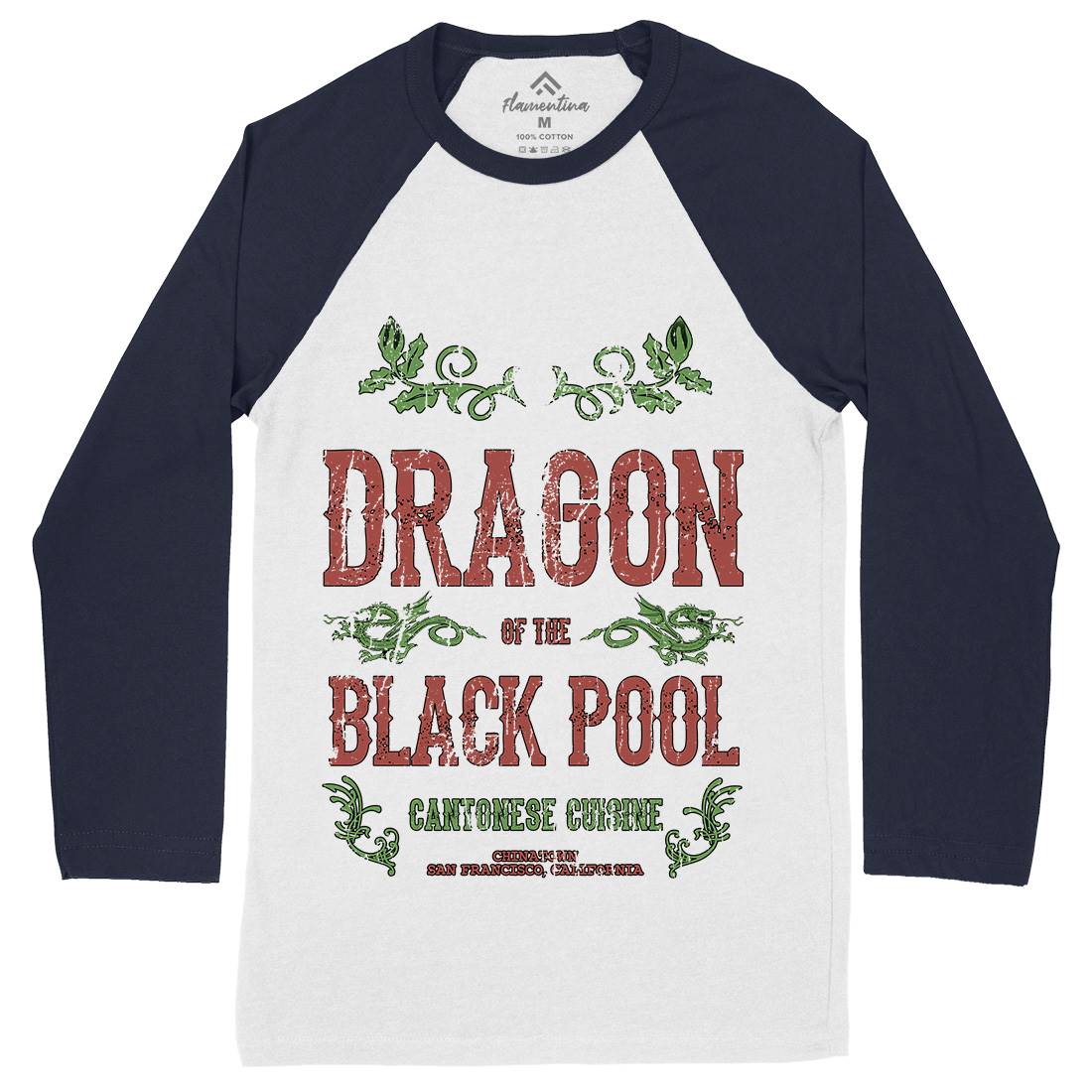 Dragon Of The Black Pool Mens Long Sleeve Baseball T-Shirt Asian D384