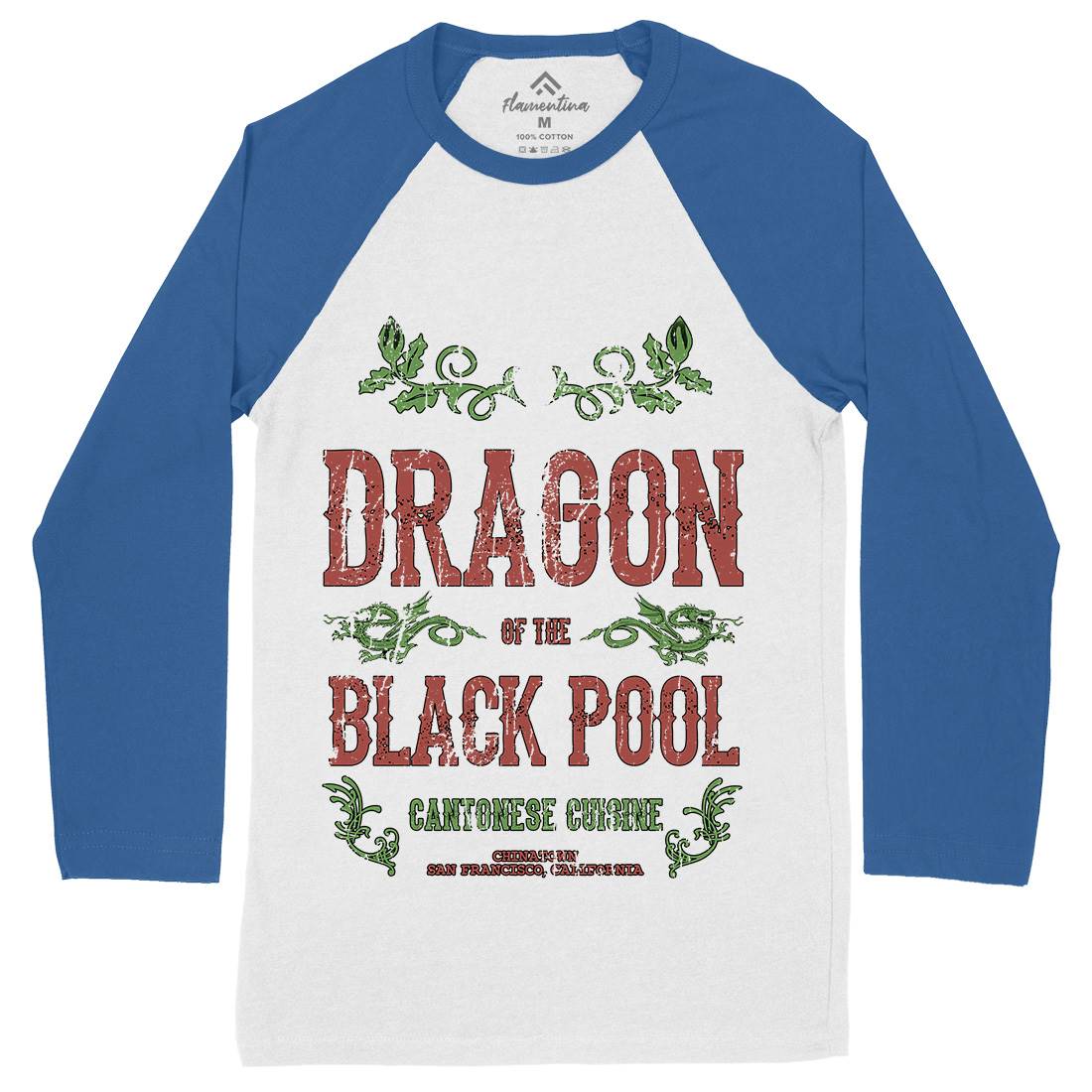 Dragon Of The Black Pool Mens Long Sleeve Baseball T-Shirt Asian D384