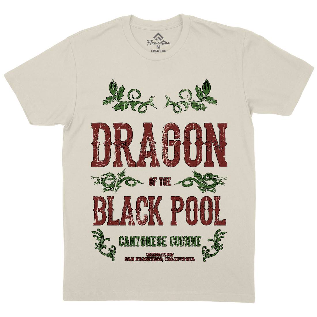 Dragon Of The Black Pool Mens Organic Crew Neck T-Shirt Asian D384