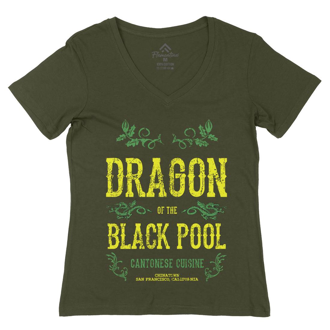 Dragon Of The Black Pool Womens Organic V-Neck T-Shirt Asian D384