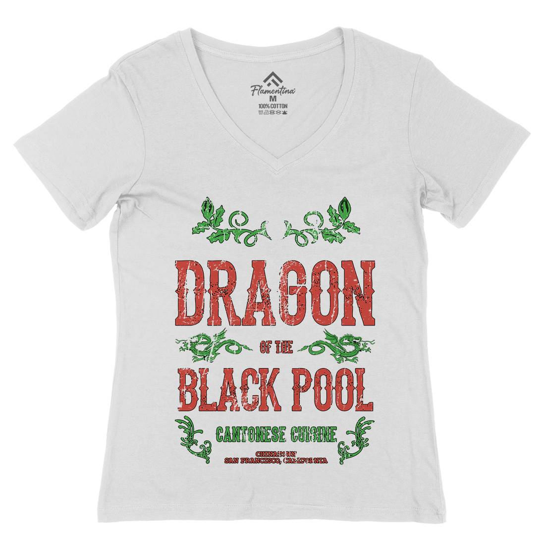Dragon Of The Black Pool Womens Organic V-Neck T-Shirt Asian D384