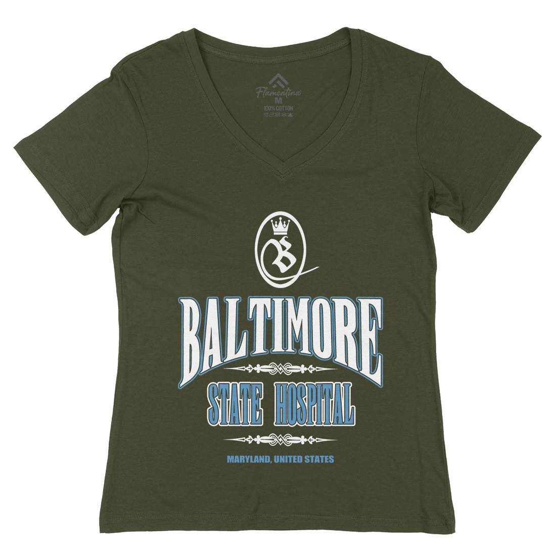 Baltimore Hospital Womens Organic V-Neck T-Shirt Horror D388