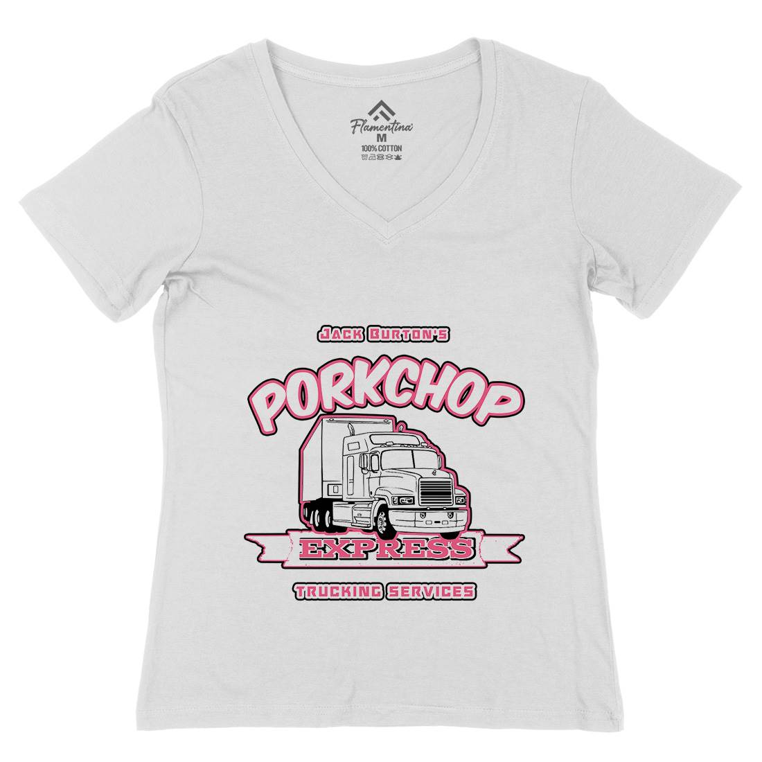 Pork Chop Express Womens Organic V-Neck T-Shirt Asian D390