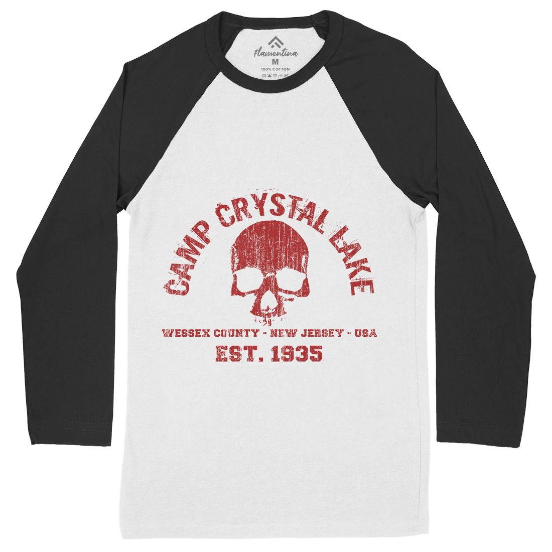 Camp Crystal Lake Mens Long Sleeve Baseball T-Shirt Horror D401
