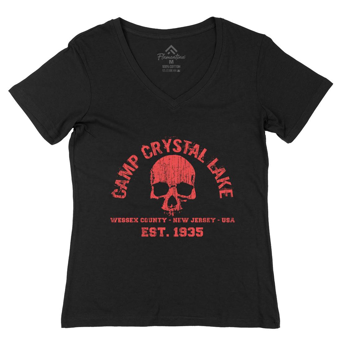 Camp Crystal Lake Womens Organic V-Neck T-Shirt Horror D401