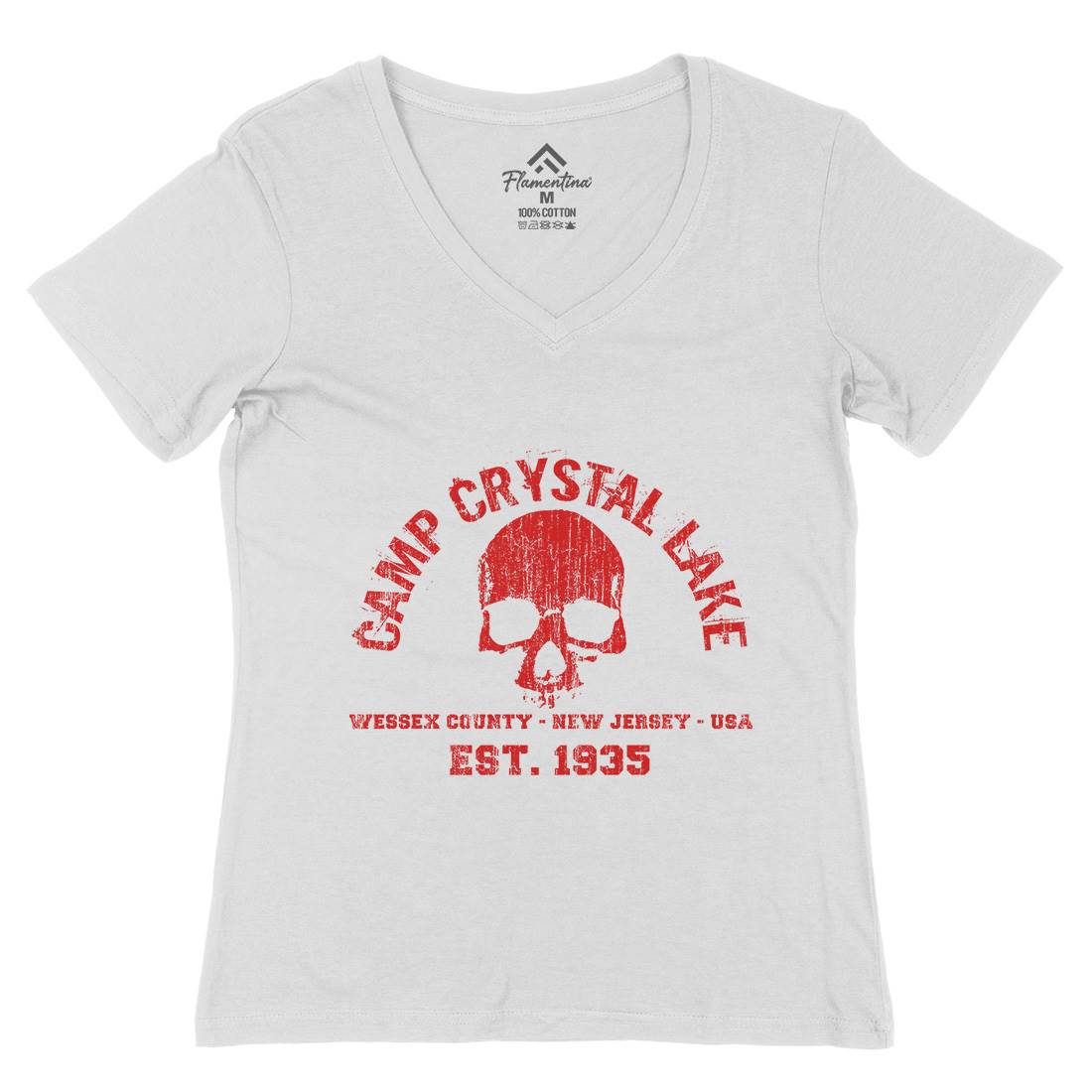 Camp Crystal Lake Womens Organic V-Neck T-Shirt Horror D401