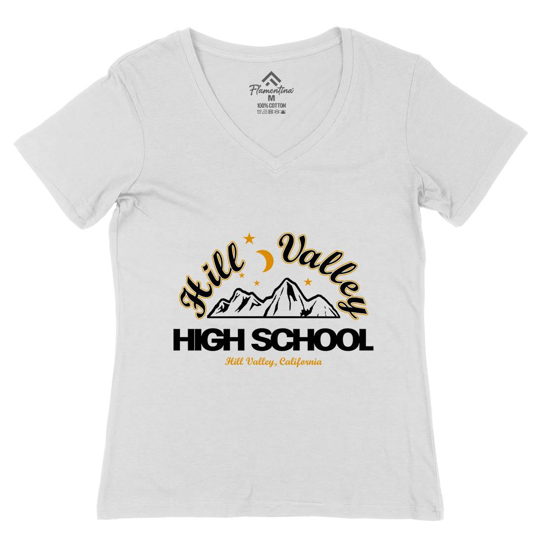 Hill Valley Womens Organic V-Neck T-Shirt Space D402