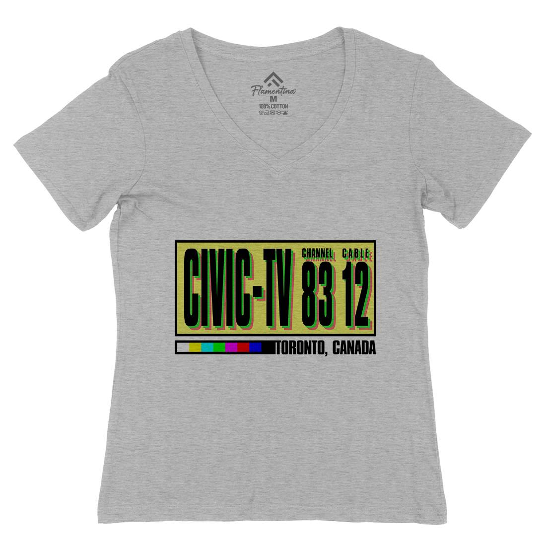 Civic-Tv Womens Organic V-Neck T-Shirt Media D406