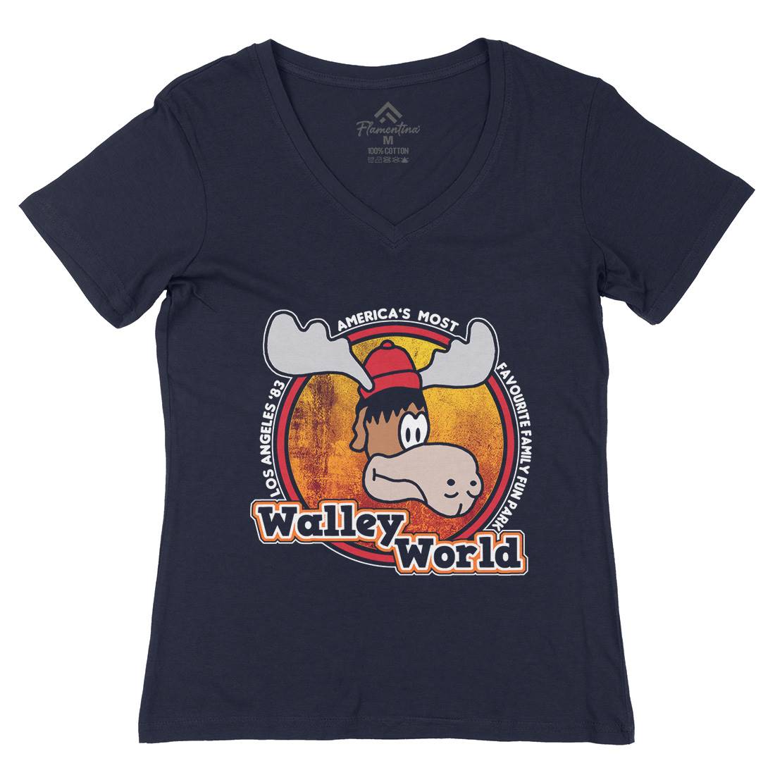Walley World Womens Organic V-Neck T-Shirt Retro D415