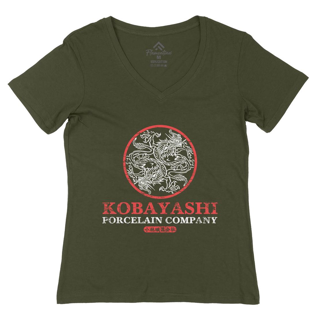 Kobayashi Porcelain Womens Organic V-Neck T-Shirt Asian D417