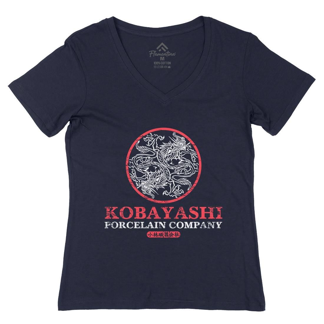 Kobayashi Porcelain Womens Organic V-Neck T-Shirt Asian D417