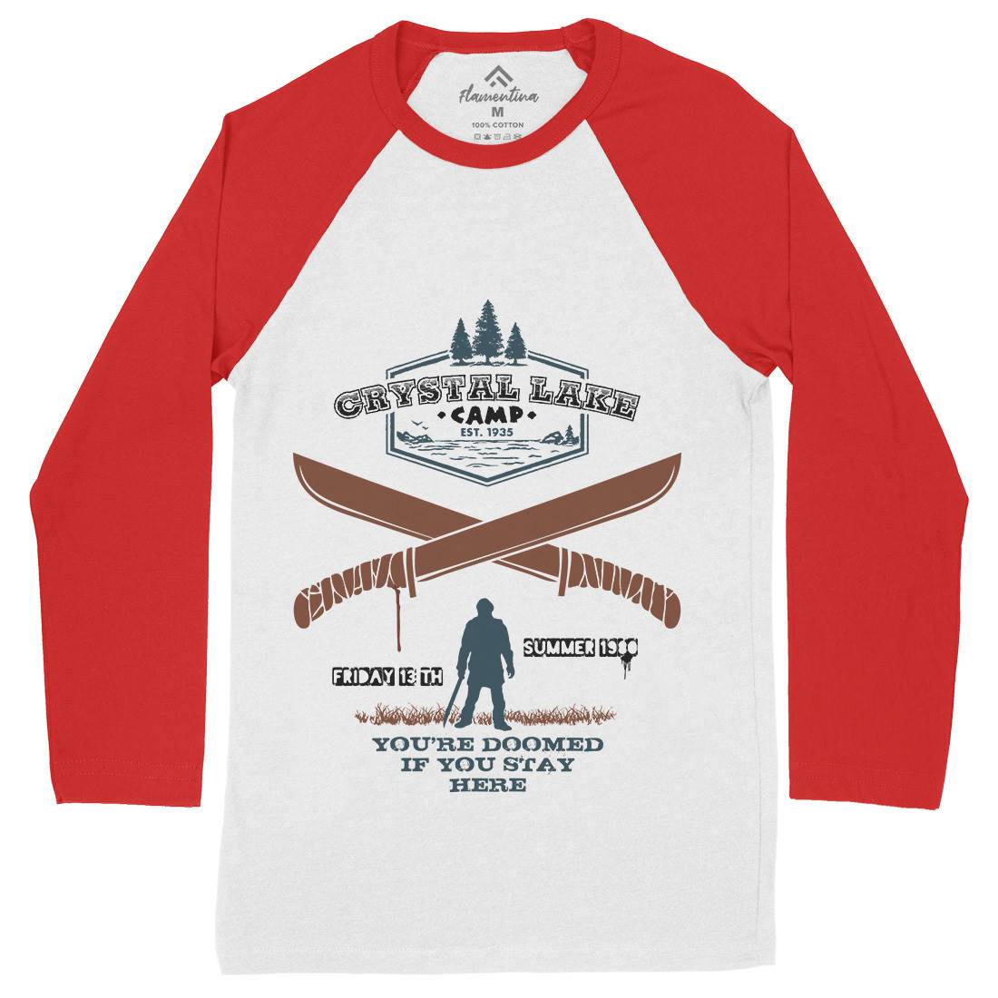 Camp Crystal Lake Mens Long Sleeve Baseball T-Shirt Horror D423