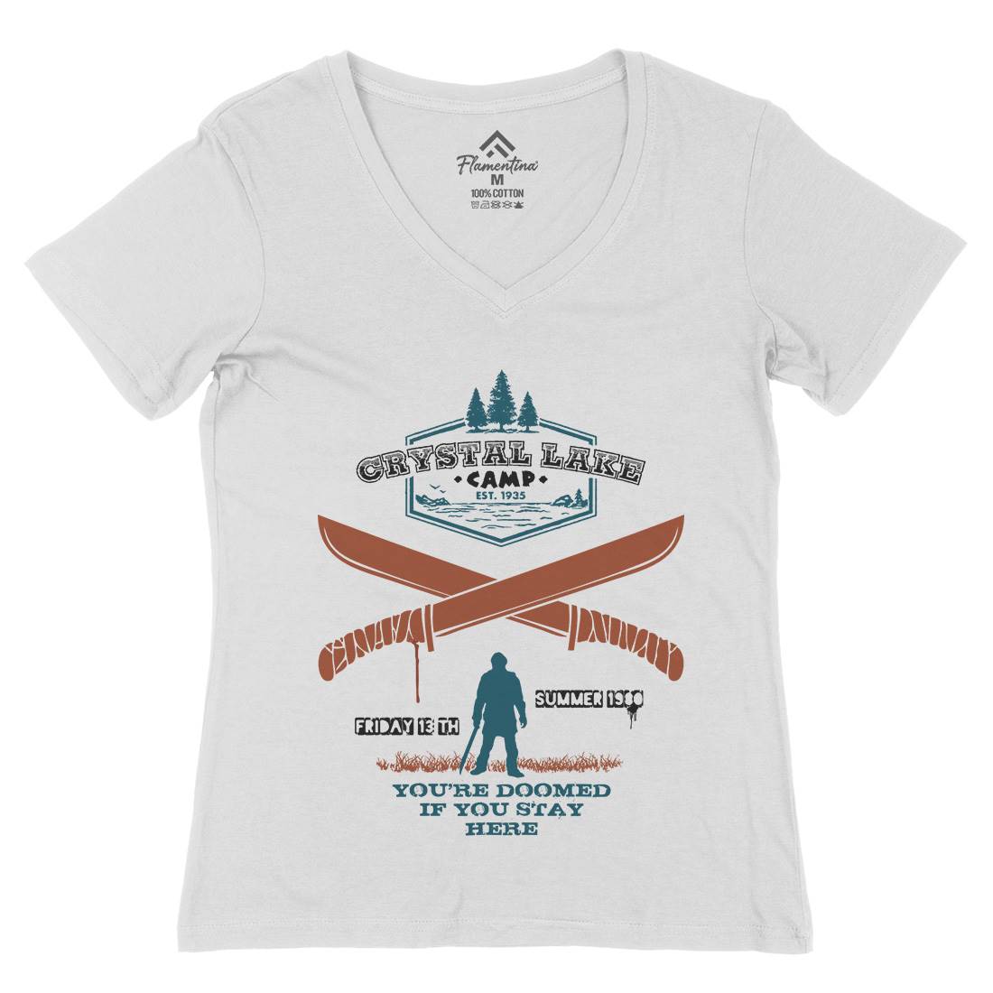 Camp Crystal Lake Womens Organic V-Neck T-Shirt Horror D423