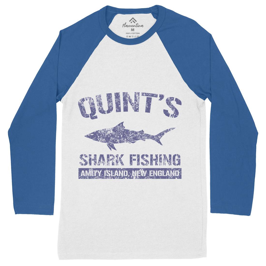 Quints Shark Mens Long Sleeve Baseball T-Shirt Horror D424