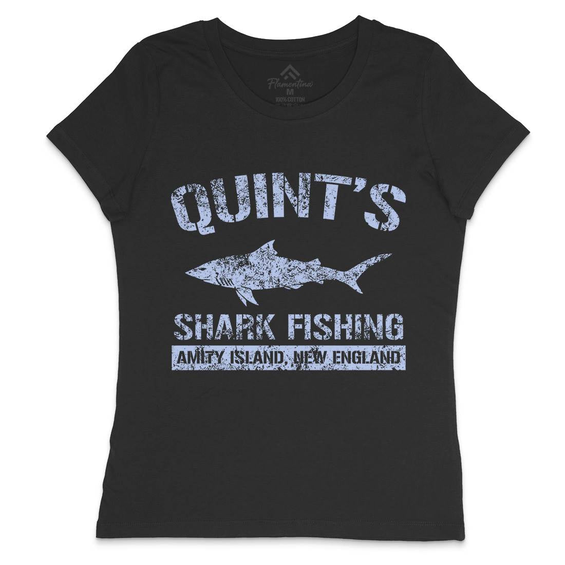 Quints Shark Womens Crew Neck T-Shirt Horror D424