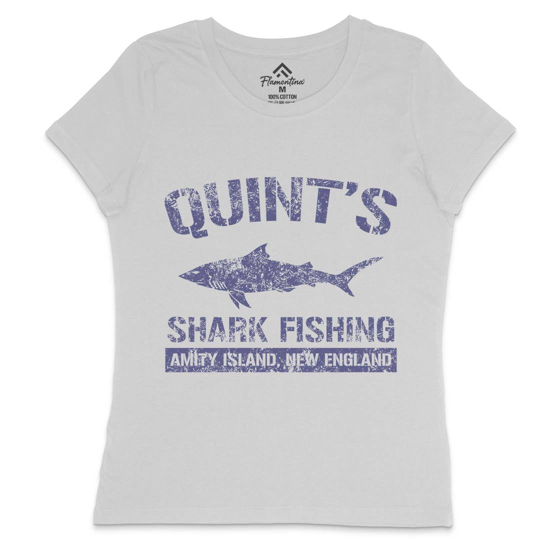 Quints Shark Womens Crew Neck T-Shirt Horror D424