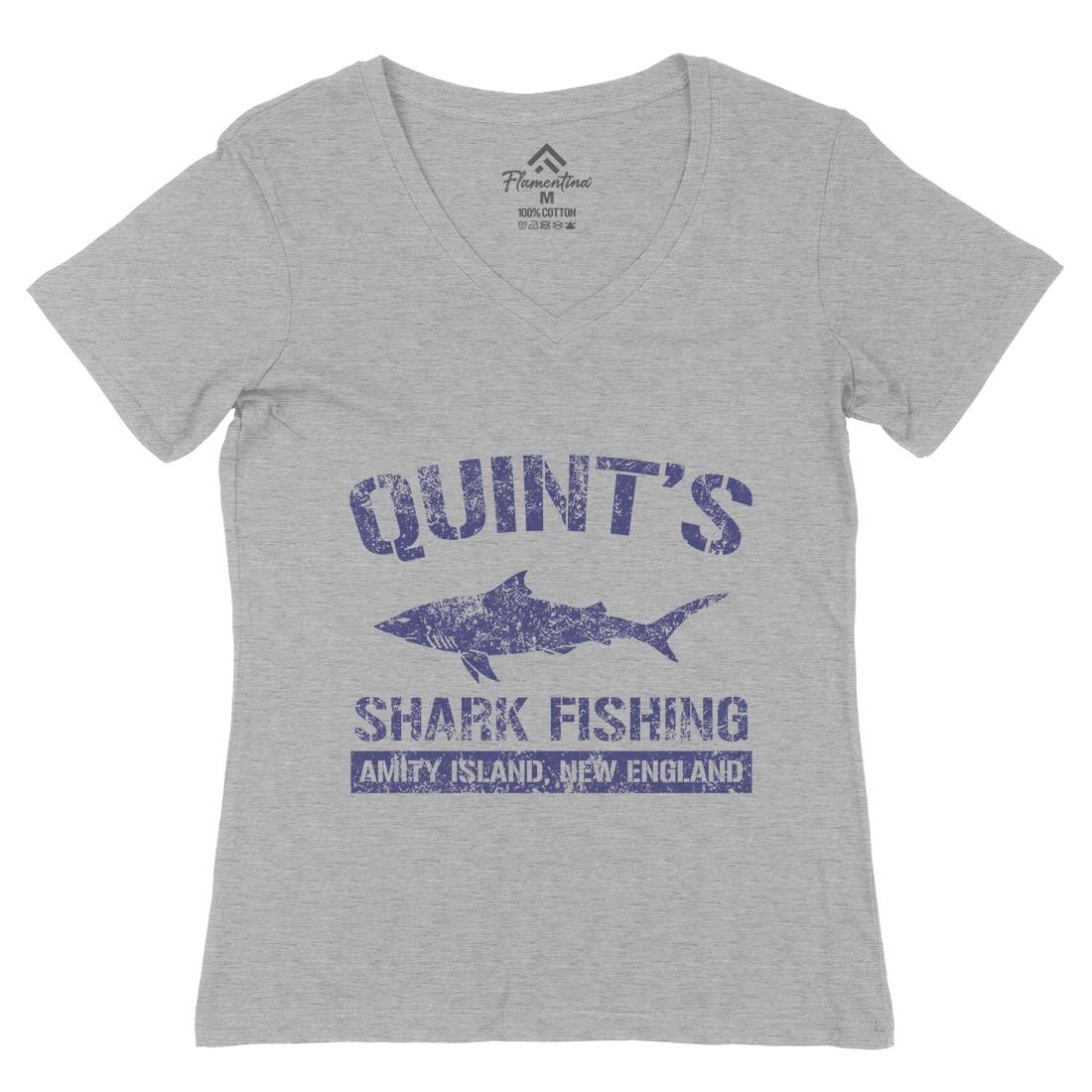 Quints Shark Womens Organic V-Neck T-Shirt Horror D424