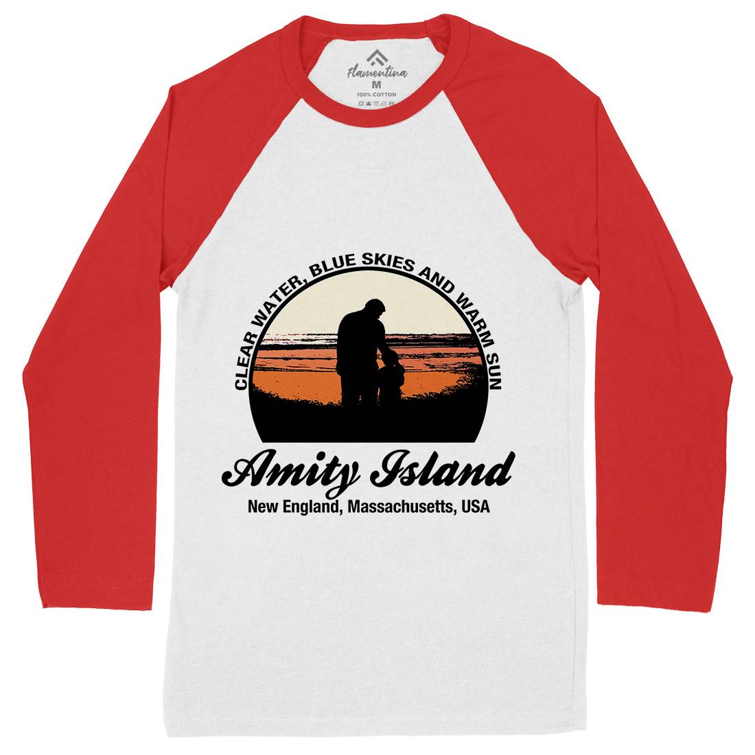 Amity Island Mens Long Sleeve Baseball T-Shirt Horror D425