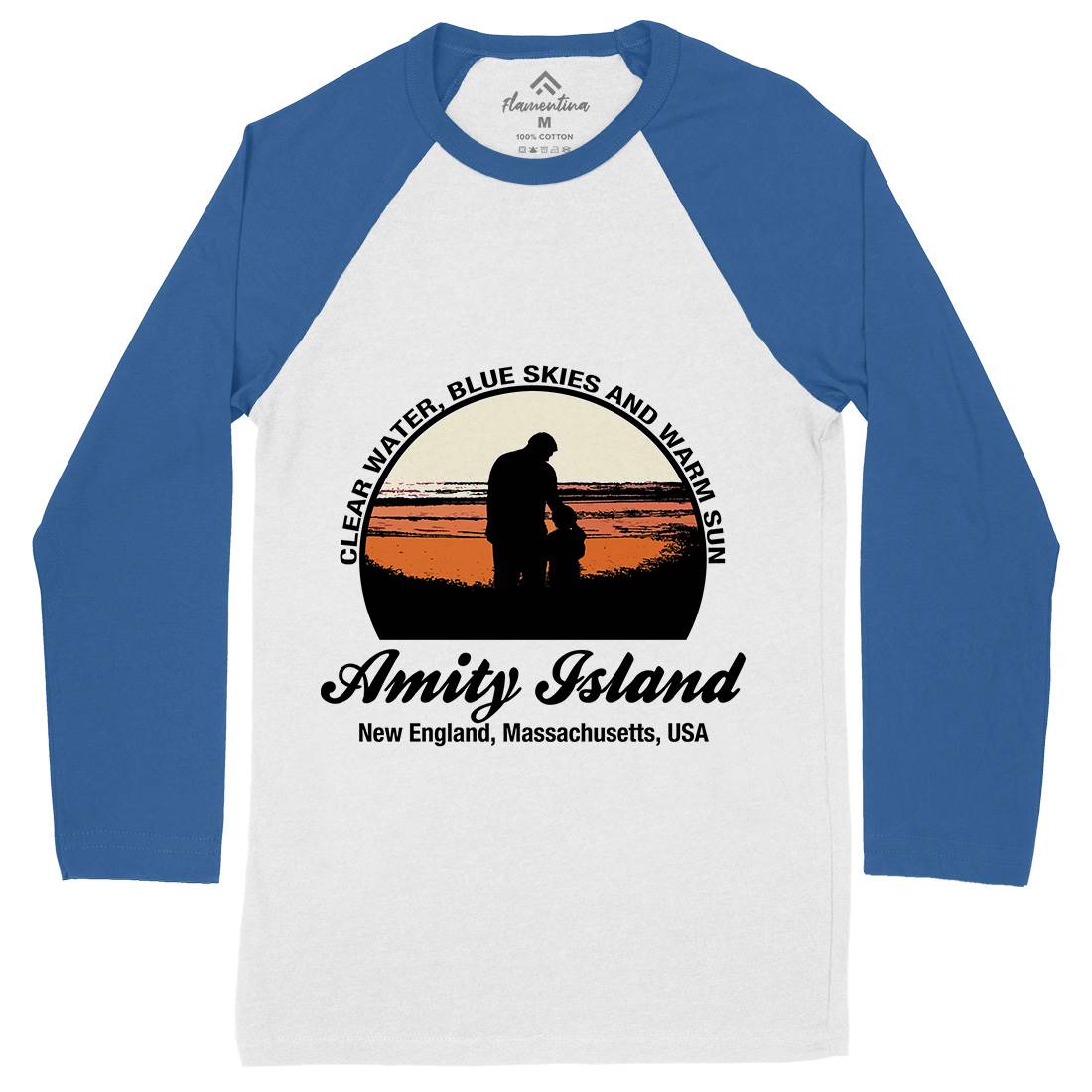 Amity Island Mens Long Sleeve Baseball T-Shirt Horror D425
