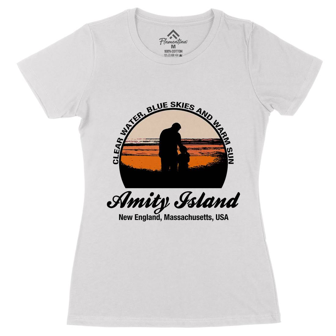 Amity Island Womens Organic Crew Neck T-Shirt Horror D425