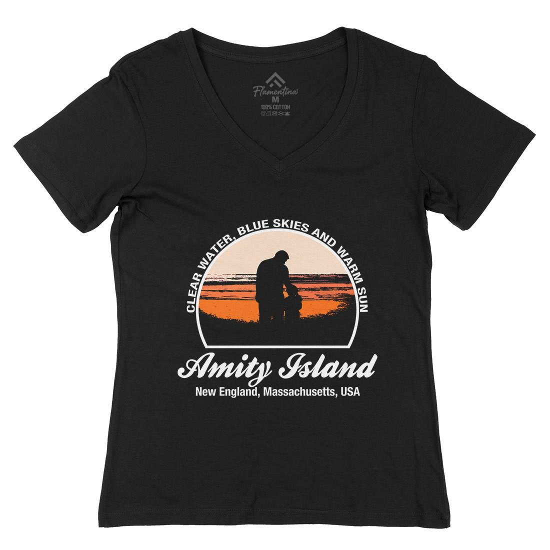 Amity Island Womens Organic V-Neck T-Shirt Horror D425