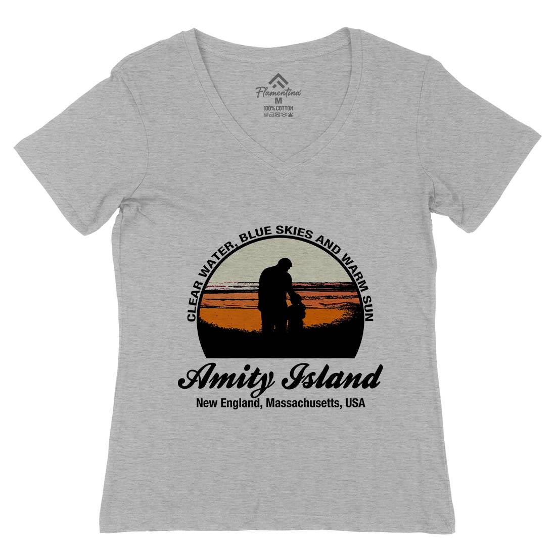 Amity Island Womens Organic V-Neck T-Shirt Horror D425